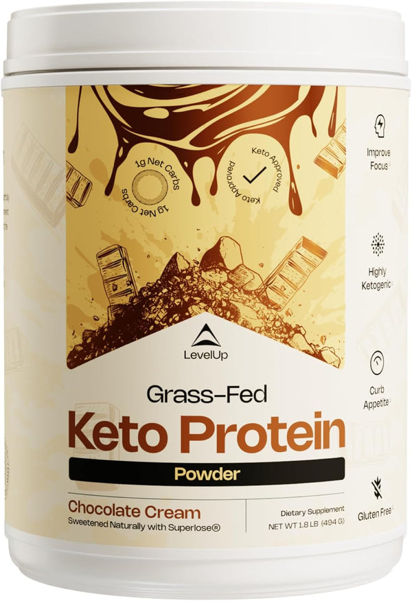 LevelUp WINNER - BEST KETO PROTEIN Grass-fed Collagen Protein Powder, C8 MCT Oil, Whey Protein Isolate, Irish Butter,