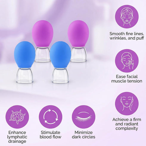 LUSTRIB 4Pcs Set, Silicone Facial Cupping Therapy Face Cupping Therapy Kit for Anti Cellulite, Vacuum Suction Massage