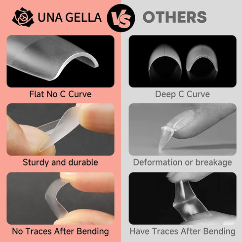 UNA GELLA Short Square Nail Tips, Pre-buff Soft Gel X Matte False Nails, 504Pcs in 15 Sizes