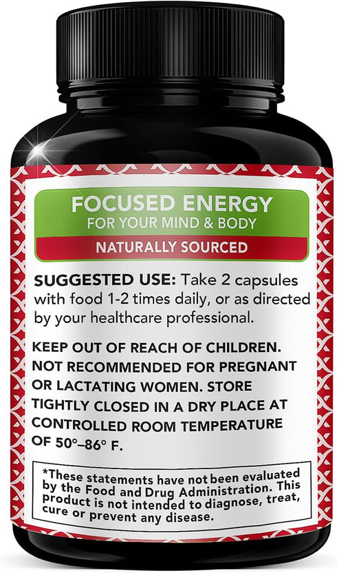 Korean Red Panax Ginseng 1200mg + Ginkgo Biloba, 120 Vegan Capsules - Extra Strength Root Extract Supplement for