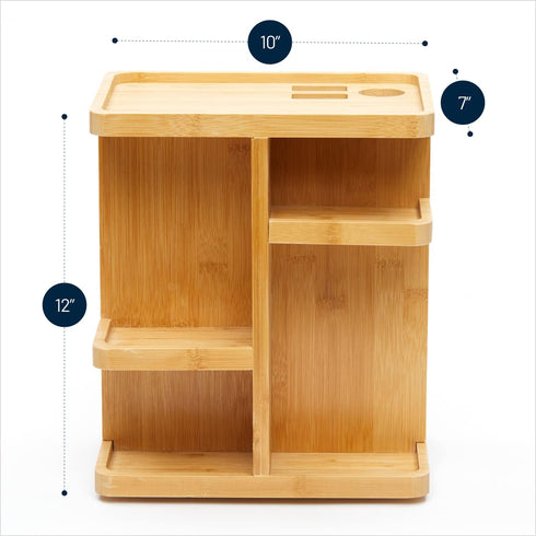 RoyalHouse Bamboo 360 Degree Rotating Makeup Organizer - 12 inches, Multi-Function Storage for Makeup Desk, Bathroom,