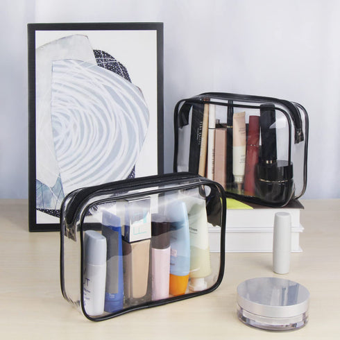 Wedama TSA Approved Toiletry Cosmetic Bags, 2 Pack with Zipper, Carry on Airline Travel Accessories, Quart Size-Black