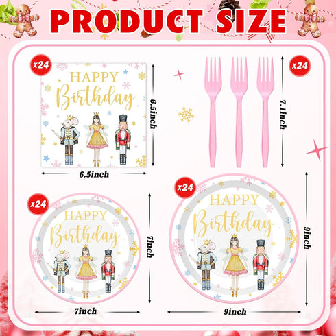 Havawish 96 Set Set Pcs Christmas Paper Tableware Pink Nutcracker Birthday Party Supplies Christmas Nutcracker
