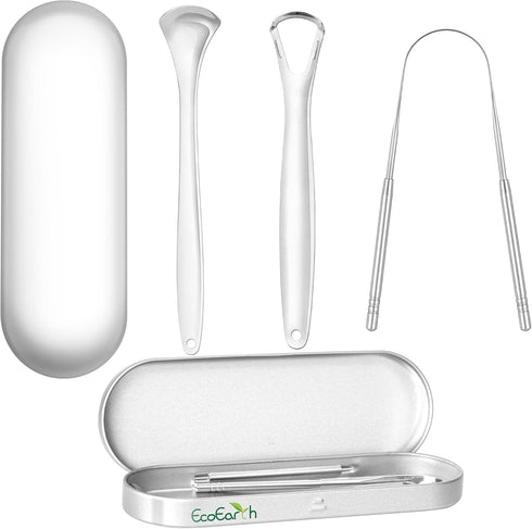 Set of 3 Tongue Scrapers for Adults, Tough Metal Tongue Cleaner with Storage Case, Stainless Steel for Fresh Breath