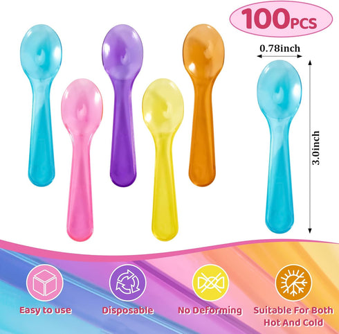 Mini Spoons - 100PCS Disposable Dessert Spoons, Plastic Cutlery for Ice Cream, Cake, Jelly, Pie, Yogurt, Party