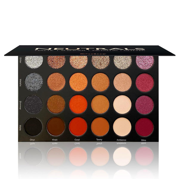 Cosmetics - Neutrals 24-Color Eyeshadow Palette - Matte/Shimmer/Metallic, Highly Pigmented Eye Makeup Kit with