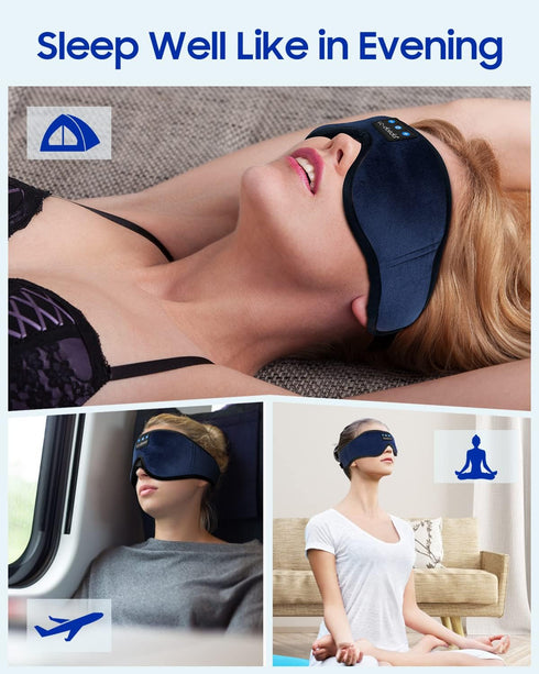 LC-dolida Sleeping Headphones Eye Mask, Wireless Music Cotton Sleep Cover with Bluetooth Headphones for Side Sleepers