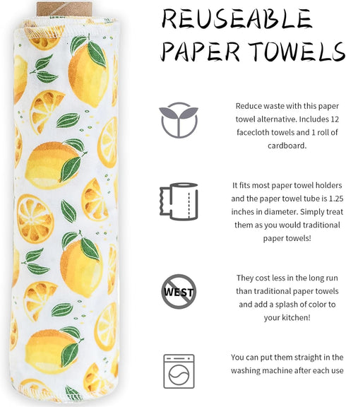 WashablePack 12 10"X12"with Reusable Paper Towels of Paperless Napkins Flannel Cotton Cloth Cardboard RollMade to Last