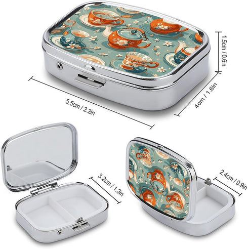 STVNKML 2 Teapot and Mug Pill Box Travel Pill Organizer Compartment Weekly Pill Case with Mirror A Day Medicine