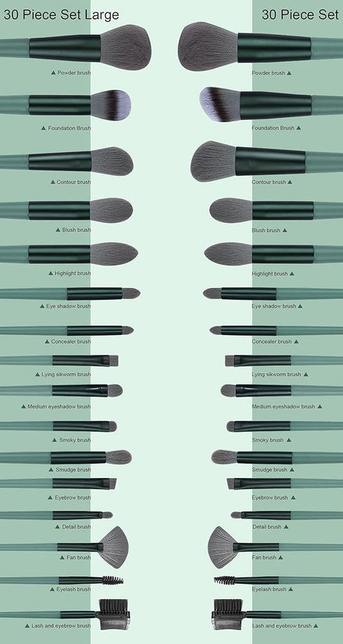 Koccido Makeup Brushes - 30 Pcs Makeup Kit, Foundation & Eyeshadow Brushes Set (Green)