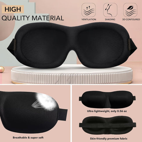 Eye Masks for Sleep, 2pcs Sleep Mask with 3D Contoured Design, Eye Mask for Pressure-Free Comfort (1BLACK)