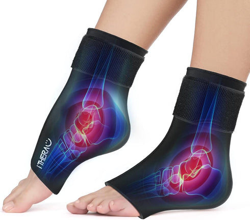 iTHERAU Ankle Ice Wrap 2 Pack for Swelling, Plantar Fasciitis, Foot Pain Relief, Reusable Hot Cold Compress