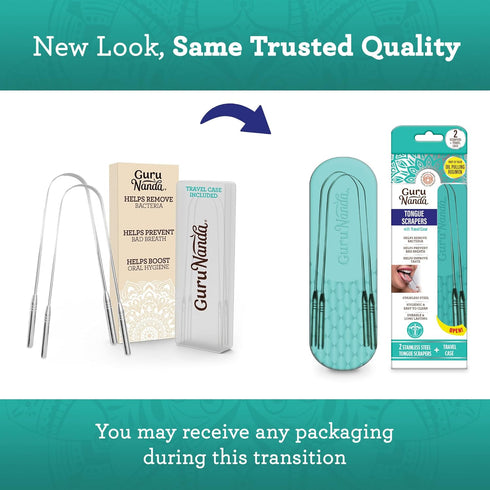 GuruNanda Tongue Scraper for Adults (2 Pack) with Travel Case, 420 Medical-grade 100% Stainless Steel Cleaner, Aids in