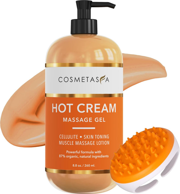 Cosmetasa Hot Cream Massage Gel with Massager Mitt - 87% Organic Cellulite Cream, 8.8 oz