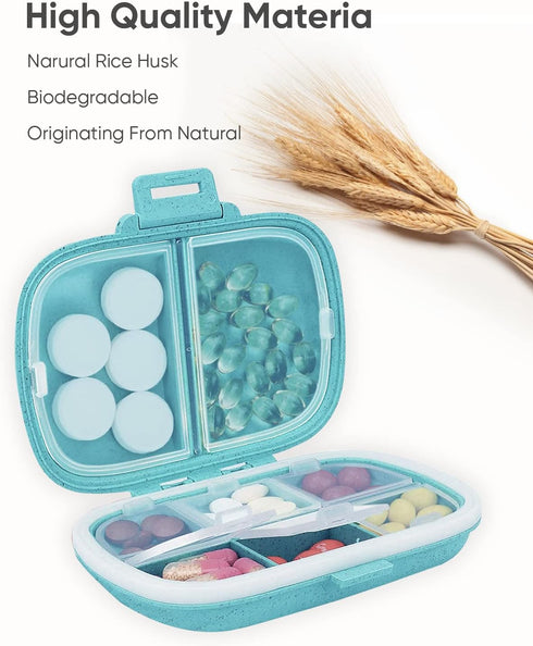 Holii Travel Pill Organizer, 8 Compartments Portable Pill Case, Daily Pill Box for Vitamins, Small Pill Container