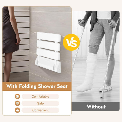 YUMIONB 12.6"X13.38" 286.6lbs Foldable Shower Seat, Modern Stainless Steel Folding Shower Seat Bench Wall Mount Bench