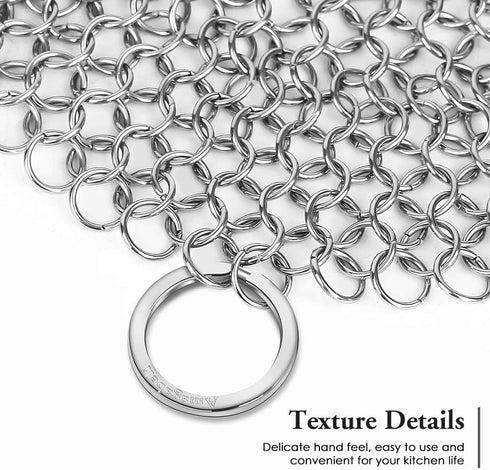 AMAGABELI GARDEN & HOME 7”x7” Cast Iron Cleaner - 316 Stainless Steel Scrubber Chain Mail for Pans & Dutch Ovens
