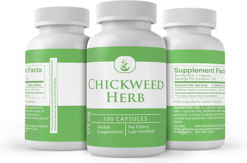 PURE ORIGINAL INGREDIENTS Chickweed Herb, 100 Capsules, No Additives or Fillers