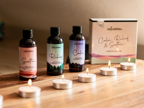 Set 80 ML Packaging Essential Massage Oil Gift - Serenity Trio Sooth, Calm, Relief Includes Lavender, Peppermint