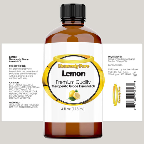 Lemon Essential Oil 4 oz - Lemon Oil for Aromatherapy, Diffuser Candle, Mosquitoes, Bugs Away - Dropper - 118 ml - Lemon Oil Essential Oil Bulk - Dropper