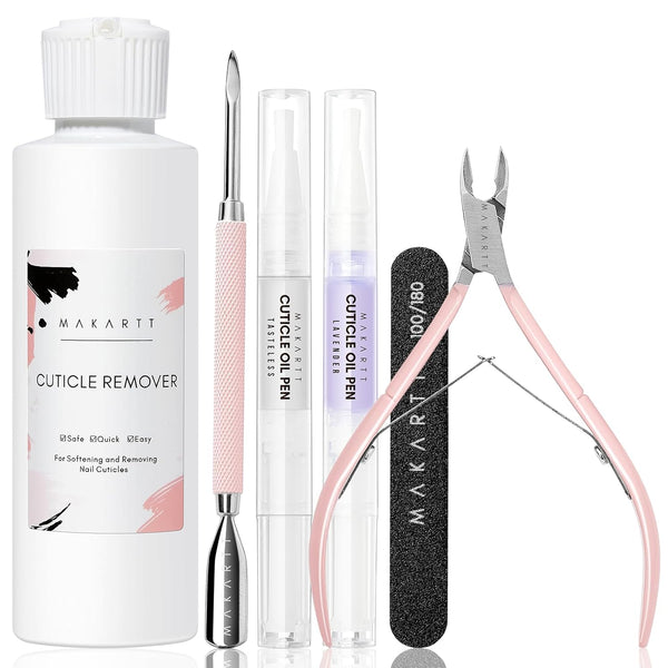 Makartt Cuticle Remover Kit, Nail Care Kit with Cuticle Oil Pen, Trimmer, Nail File & Remover Liquid