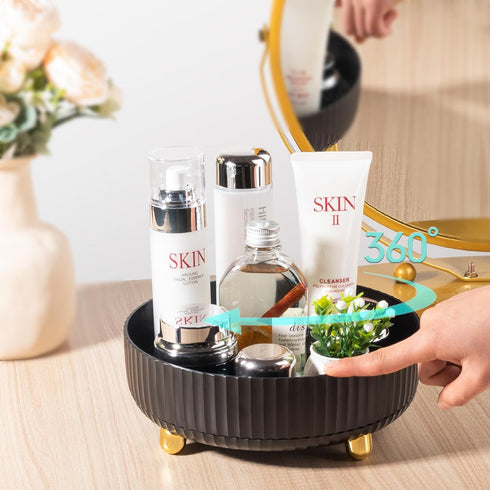 Makeup Perfume Organizer Tray 360 Degree Rotating Lazy Susan Skincare Lotion Organizer Spinning Cosmetics Storage for Dresser, Vanity, Bathroom Countertop, Small Black by Anyoifax
