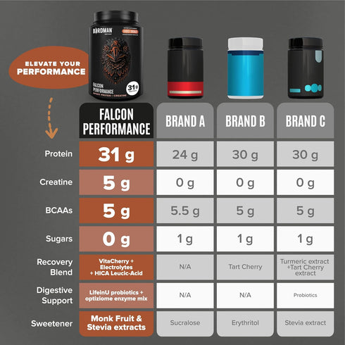 Birdman Falcon Performance Vegan Protein Powder, 31g Protein, 5g Creatine, Low Carb, Plant Based Chocolate