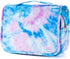 Kids Hanging Toiletry Bag for Girls, Waterproof Travel Makeup Wash Bag, Tie Dye Blue