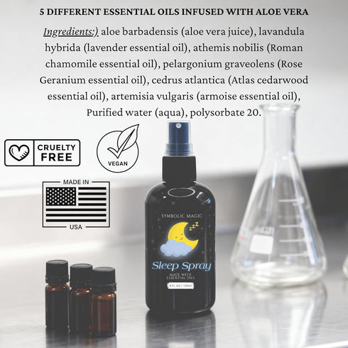 Symbolic Magic 4oz Sleep Spray Calming Lavender and Essential Oils, Pillow Mist for Deep Sleeping, Aromatherapy