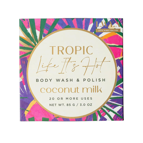 Tropic Like Its Hot Body Wash and Polish - Exfoliating Body Scrubber with Loofah Sponge - All-in-One Beauty Solution - Coconut Milk - 3 oz