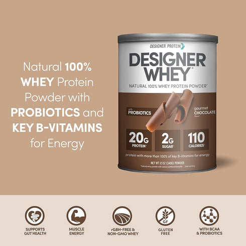 Designer Wellness Designer Whey Natural 100% Whey Protein Powder with Probiotics, Fiber, Key B-Vitamins, Gluten-free,