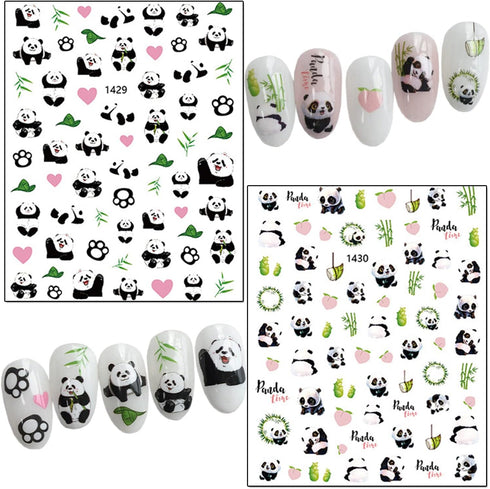 Panda Nail Art Stickers, Holographic Cartoon Bear Self-Adhesive Nail Decals for Women and Girls