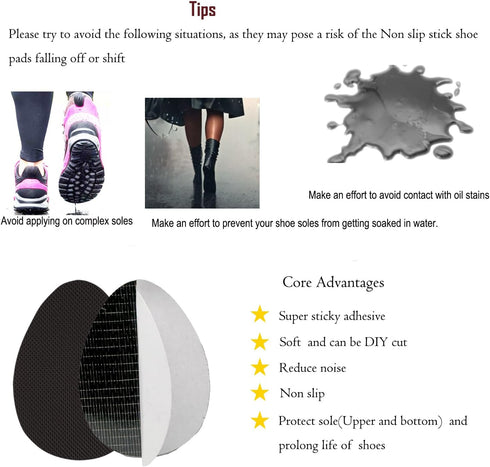 Non-Slip Shoe Pads, Adhesive Sole Protectors for High Heels, Anti-Slip Shoe Grips (Black, 4 Pairs)