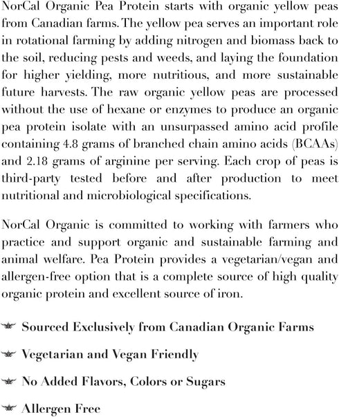 NorCal Organic Premium Pea Protein Isolate, 100% Vegan and Organic, UNFLAVORED, Bulk 2lbs