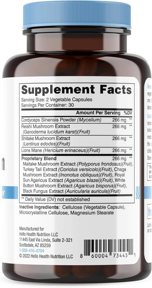 Happy Brain Mushroom Complex Nootropics Supplement, 10 Mushroom Supplement for Mental Clarity, Energy & Immune Support