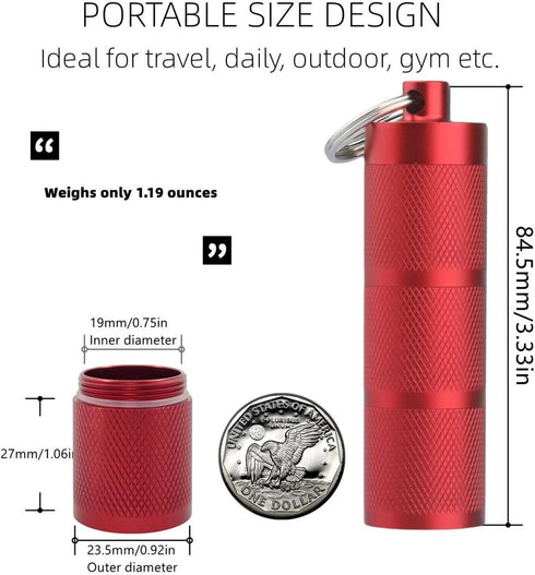 Compact Waterproof Keychain Pill Holder, Portable Pill Box with 3 Compartments for Daily Medication on The Go (Wine Red)