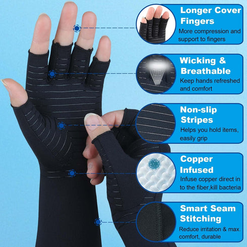 Copper Long Arthritis Gloves - Compression Glove for Pain Relief in Hands and Wrists (Medium)