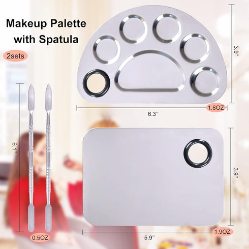 Makeup Palette, Makeup Mixing Palette, Stainless Steel Metal Foundation Palette with Spatula Artist Tool for Mixing Foundation Nail-Art, Cosmetic Mixing Makeup Palette, Makeup Plate, 6×4"/Silver/2pcs by LQ-TT-CY-CX