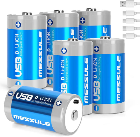 messule Rechargeable Lithium D Batteries with 4 in 1 USB-C Charge Cable,6 Pack
