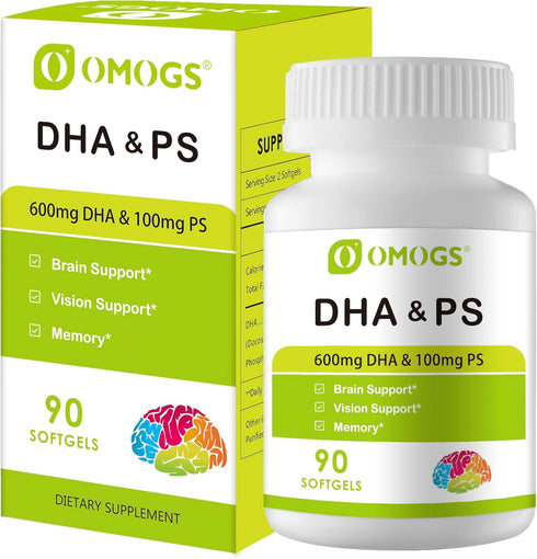 DHA & Omega Softgels for Adults - with Phosphatidylserine, Walnut Oil & Omega-3 - 90 Softgels
