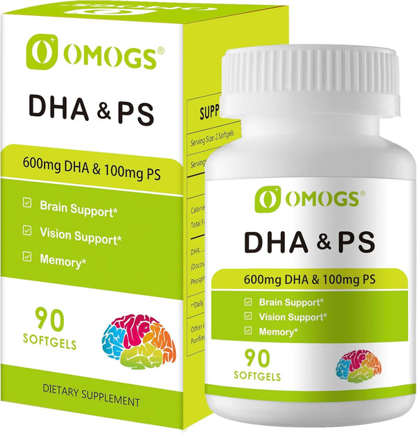 DHA & Omega Softgels for Adults - with Phosphatidylserine, Walnut Oil & Omega-3 - 90 Softgels