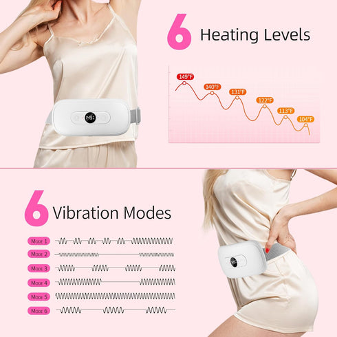 Electric Portable Heating Pad for Menstrual Cramps, 6 Heat Levels, 6 Vibration Modes, Cordless Heating Pad for Travel