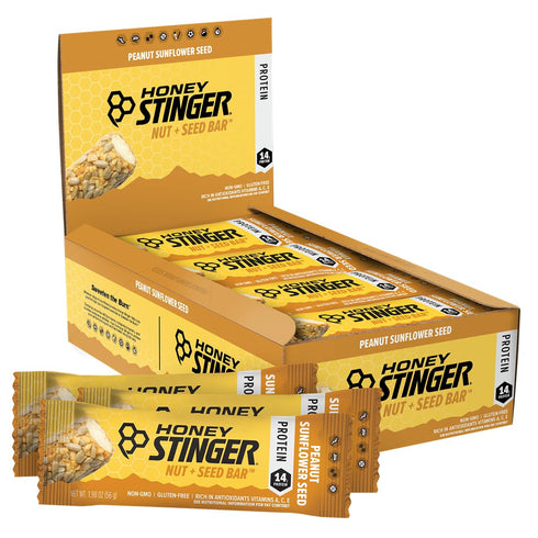 Honey Stinger Nut + Seed Bar, Peanut Sunflower Seed, Protein Packed Snack Bar for Exercise, Box of 12