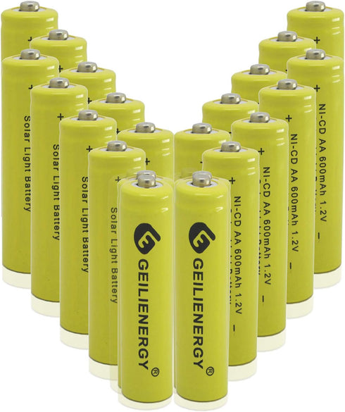 GEILIENERGY Solar Light AA Ni-Cd 600mAh 1.2V Rechargeable Batteries, Pack of 20