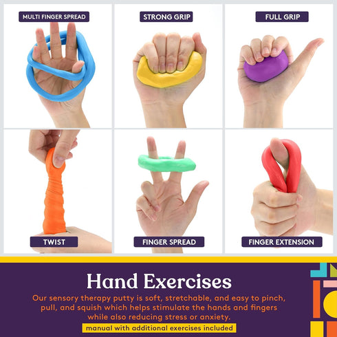 Set 6 3 Special Supplies Therapy Putty for Kids and Adults - Resistive Hand Exercise Stress Relief Therapy Putty Kit