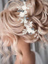 Unicra Flower Silver Bride Wedding Hair Vine - Pearl Bridal Hair Piece with Blue Rhinestone