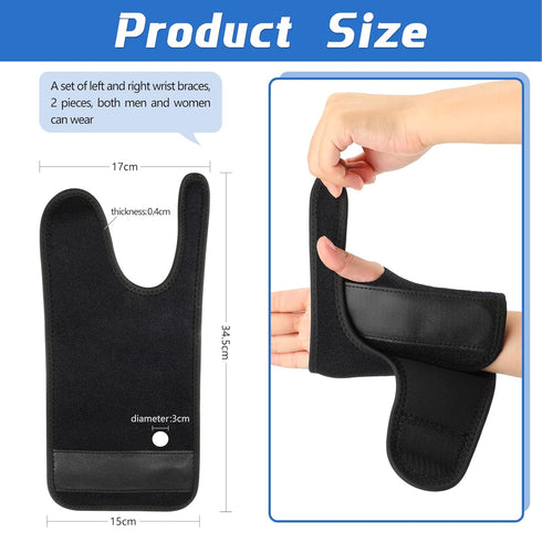 2 Pieces Carpal Tunnel Wrist Braces for Night Wrist Sleep Support Brace Wrist Splint Stabilizer and Hand Brace Cushioned to Help With Carpal Tunnel and Wrist Pain Relief (Black,Classic Style)