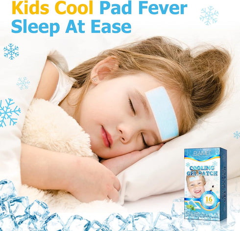 16 Sheets Fever Patches for Kids, Hot Weather Cooling Gel Patches for Adults, Headache Cooling & Pain Relief
