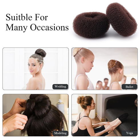 HOFASON Hair Bun Maker Donut, 31 Pcs with Small Hair Donuts, Hair Elastic Bands, and Hair Pins, Brown