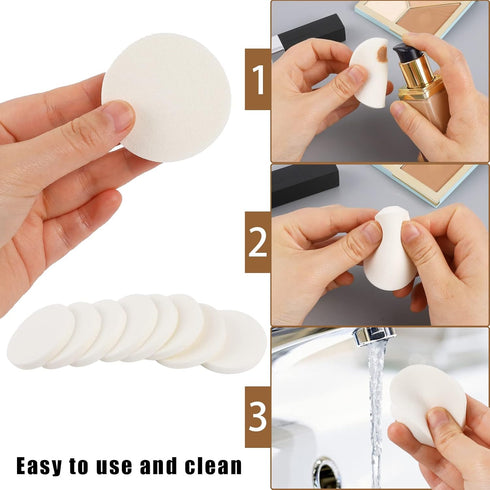 50 Pieces White Round Makeup Sponge, Facial Powder Puff Cosmetic Blender for All Skin Types, Wet and Dry Dual Use